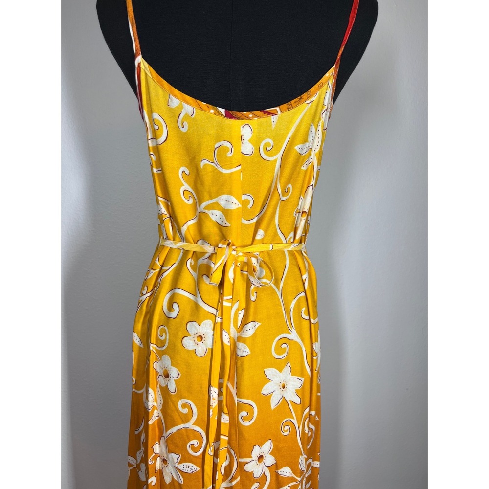 California Concepts Yellow Floral Maxi Dress Spaghetti Strap Tie Waist Size 5 - Picture 3 of 8